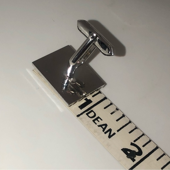 Vtg MOP Mother of Pearl Inlay Square Textured Silver Tone Cufflinks .9” x .8” - Picture 5 of 6